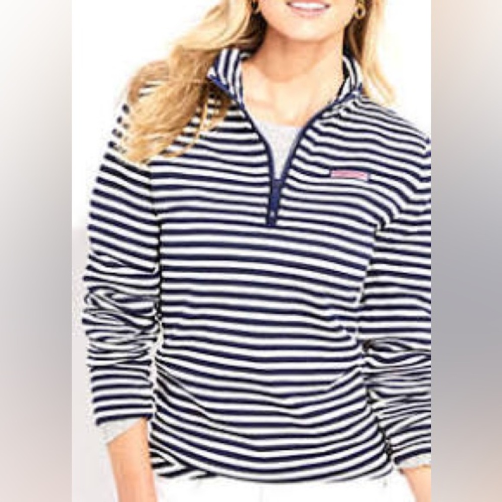 Vineyard Vines Navy and White Striped Quarter-Zip Pullover
